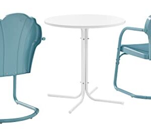 Crosley Furniture KO10010BL Tulip 3-Piece Outdoor Metal Bistro Set, Pastel Blue Satin