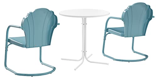 Crosley Furniture KO10010BL Tulip 3-Piece Outdoor Metal Bistro Set, Pastel Blue Satin