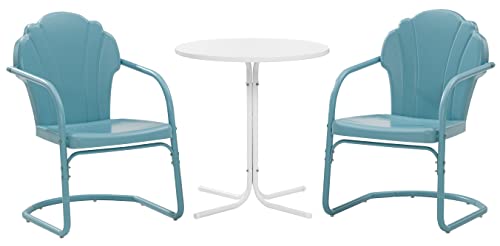 Crosley Furniture KO10010BL Tulip 3-Piece Outdoor Metal Bistro Set, Pastel Blue Satin