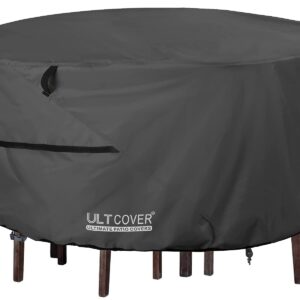 ULTCOVER Round Patio Furniture Cover - Outdoor Waterproof Table with Chair Set Cover 108 inch, Black