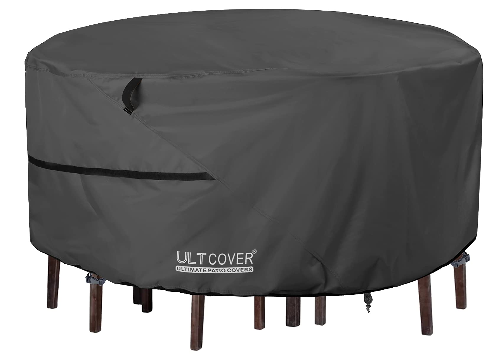 ULTCOVER Round Patio Furniture Cover - Outdoor Waterproof Table with Chair Set Cover 108 inch, Black