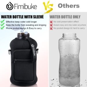 Fimibuke Half Gallon Water Bottle with Sleeve 64 OZ Water Bottle with Handle & Straw Leakproof Motivational Sports Gym Water Bottle with Time Marker BPA Free Water Jug with Neoprene Holder - Black