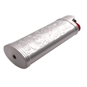 Lucklybestseller Metal Lighter Case Cover Holder Vintage Floral Stamped for BIC Full Size Lighter J6 (White Gold)