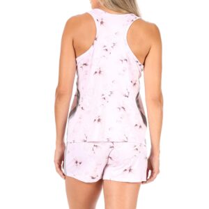 TAHARI Summer Pajamas for Women, Two piece Lace Trim Tank and Elastic Waist Shorts Pajama Sets, Women’s Sleepwear, Pink Flowers, Small