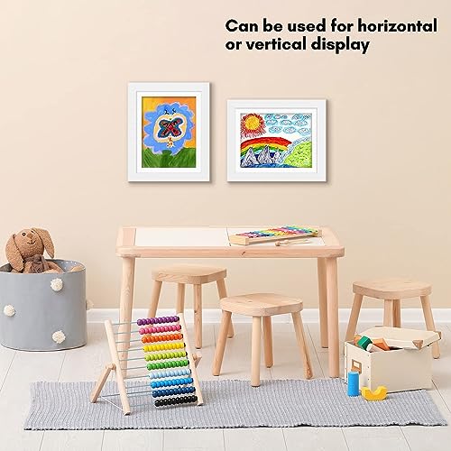 Americanflat 10x12.5 Kids Art Frame - Front Loading Picture Frame - Use as 8.5x11 Frame with Mat or 10x12.5 Frame Without Mat - My Mini Masterpiece - Holds 100 Artworks - White