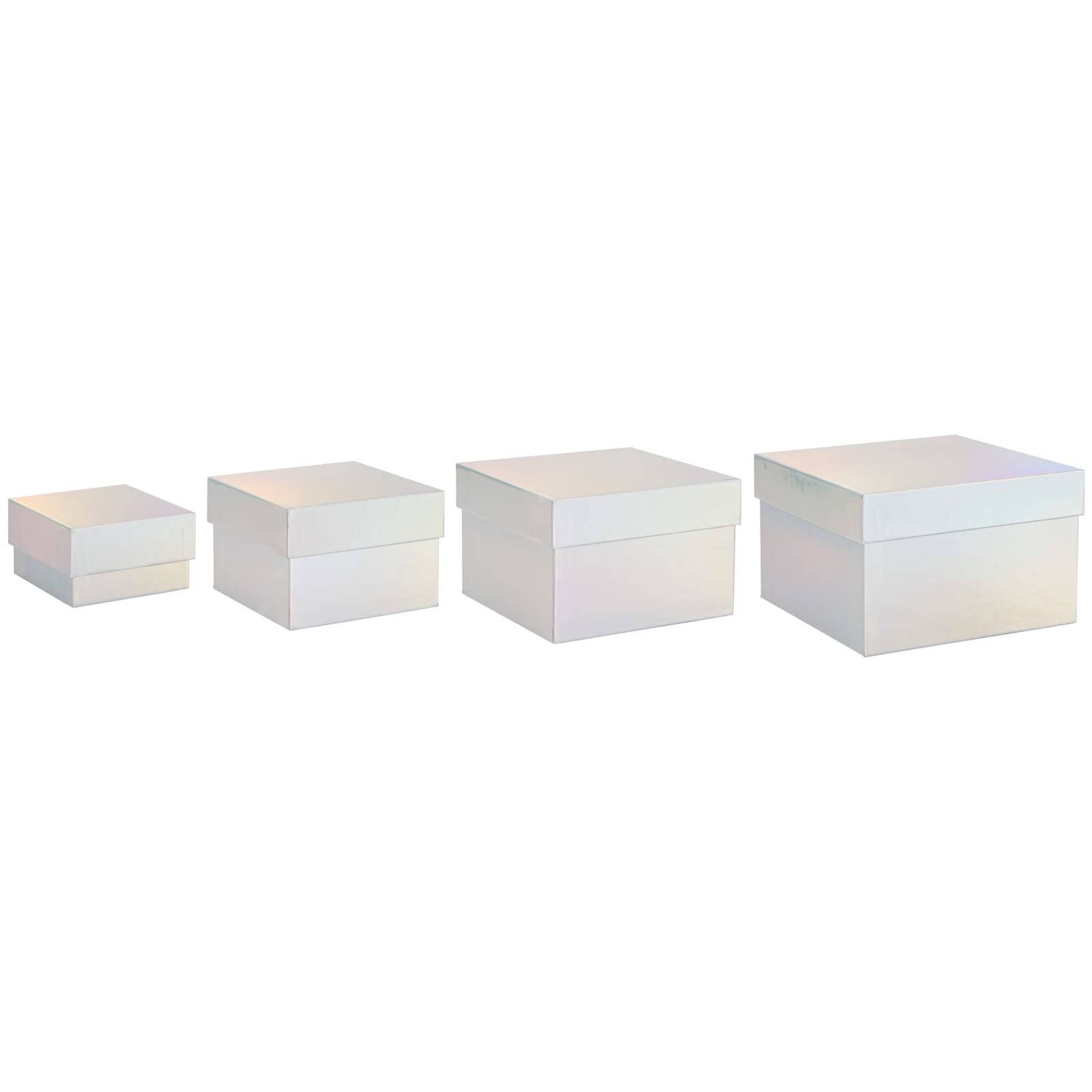 4 Pack Square Nesting Gift Boxes, Decorative Boxes with Lids in 4 Assorted Sizes for Wedding Reception, Bridal Shower, Baby Shower, Anniversary, Birthday Party Goodie Boxes (Holographic Silver)