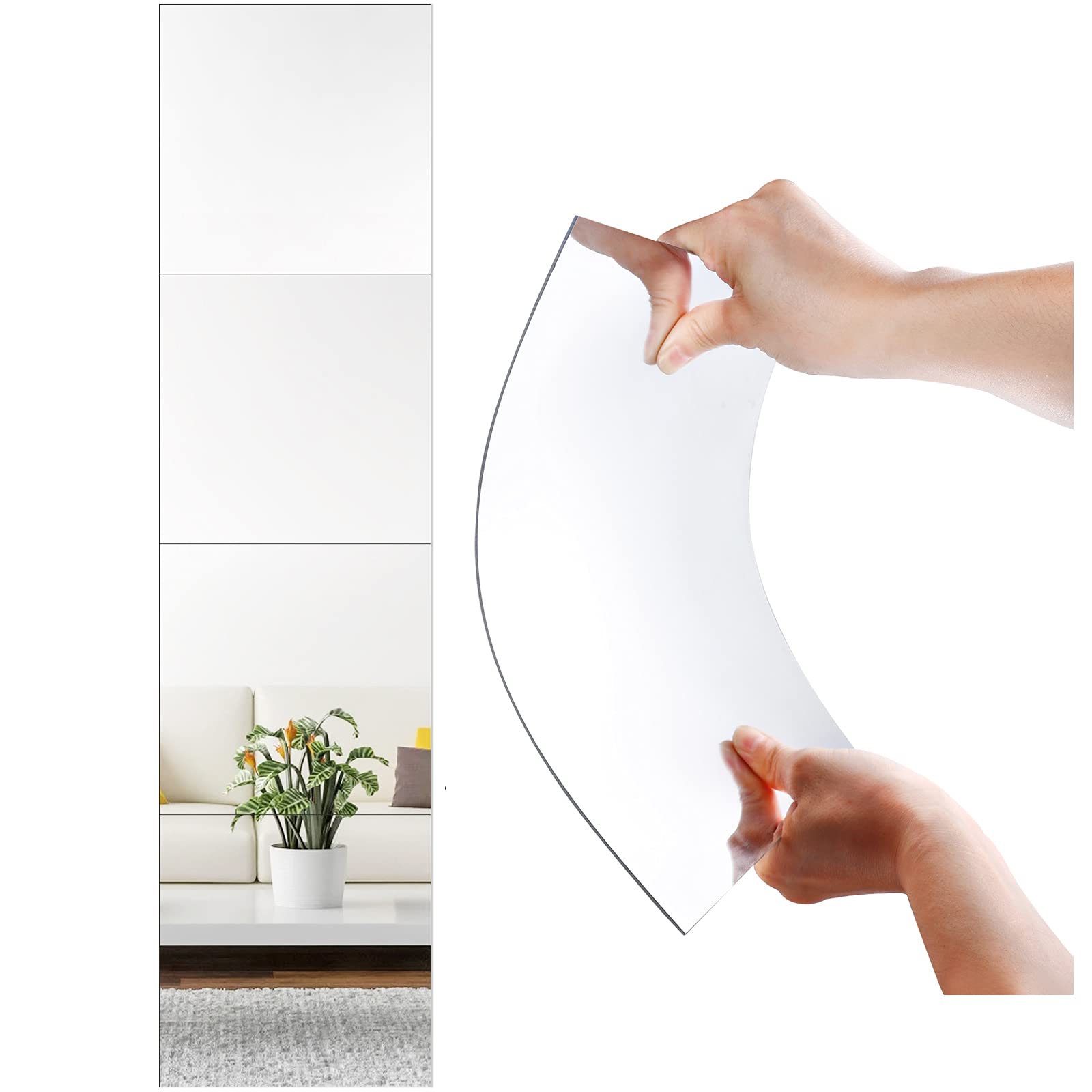 SLDIYWOW Wall Mirror Full Length, 4Pcs Full Body Mirror for Bedroom, Safety Unbreakable Mirror Great for Baby Kids Toddler, Full Body Mirror Tiles for Bedroom, Home Gym, Living Room