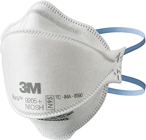 3M Aura Particulate Respirator 9205+ N95, Lightweight, 3 Panel Designed Helps Provide Comfortable and Convenient Respiratory Protection, 3-Pack