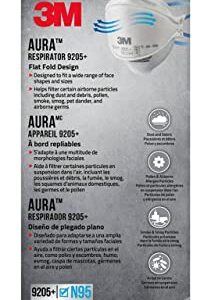 3M Aura Particulate Respirator 9205+ N95, Lightweight, 3 Panel Designed Helps Provide Comfortable and Convenient Respiratory Protection, 3-Pack