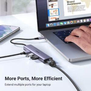 UGREEN USB C to Ethernet Adapter, 4 in 1 USB C Hub Ethernet with 3 USB 3.0 Ports/Gigabit Rj45, Plug & Play, Thunderbolt (3/4) to Network Adapter for MacBook Pro/Air, XPS, iPad Pro, iPhone 15 Pro/Max