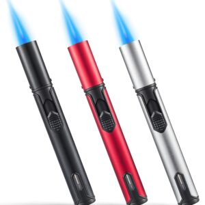 Urgrette 3 Pack Butane Torch Lighters, 6-inch Refillable Pen Lighter Adjustable Jet Flame Butane Lighter for Grill BBQ Camping (Gas Not Included)