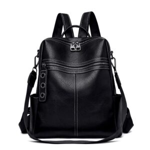 maxoner small leather womens backpack purse for women black fashion convertible, shoulder handbag travel bag satchel rucksack ladies sling bag (faux leather black 2)