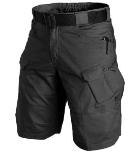 yaxhwiv mens tactical shorts 11" waterproof hiking fishing breathable quick dry cargo short shorts regular(no belt) black