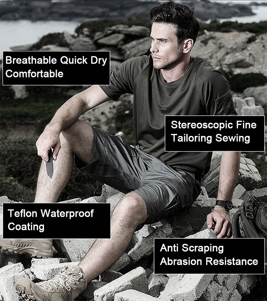 YAXHWIV Mens Tactical Shorts 11" Waterproof Hiking Fishing Breathable Quick Dry Cargo Short Shorts Regular(NO Belt) Black