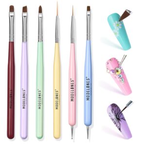 modelones nail art brush set, nail art tools with nail polish brush, nail extension gel brush, nail liner brush, nail carved brush, nail dotting pen, and builder nail gel brush for salon at home diy