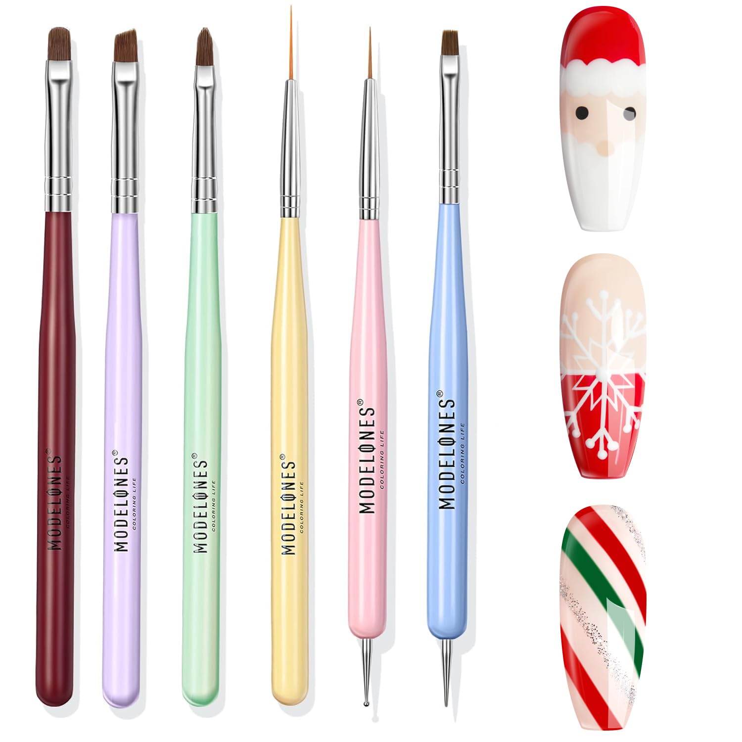 Modelones Nail Art Brush Set, Nail Art Tools with Nail Polish Brush, Nail Extension Gel Brush, Nail Liner Brush, Nail Carved Brush, Nail Dotting Pen, and Builder Nail Gel Brush for Salon at Home DIY