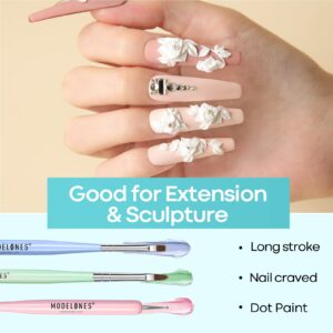 Modelones Nail Art Brush Set, Nail Art Tools with Nail Polish Brush, Nail Extension Gel Brush, Nail Liner Brush, Nail Carved Brush, Nail Dotting Pen, and Builder Nail Gel Brush for Salon at Home DIY