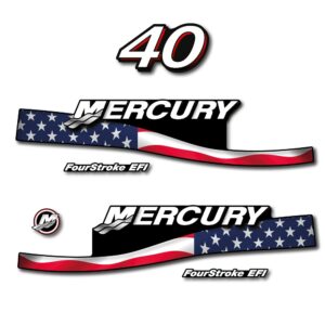 Mercury Outboards Mercury 40 F.S. EFI (2005-2007) US Flag Outboard Compatible Replacement Decal (Sticker) Set