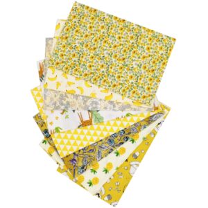 Cartisanat Fat Quarters Fabric Bundles, 8 Pcs (20in x 20in / 50cm x 50cm) Sewing Patterns Quarter Precut Fabrics for Quilting Squares Sheets TOP Cotton Bundle Patchwork DIY Crafting Yellow Floral