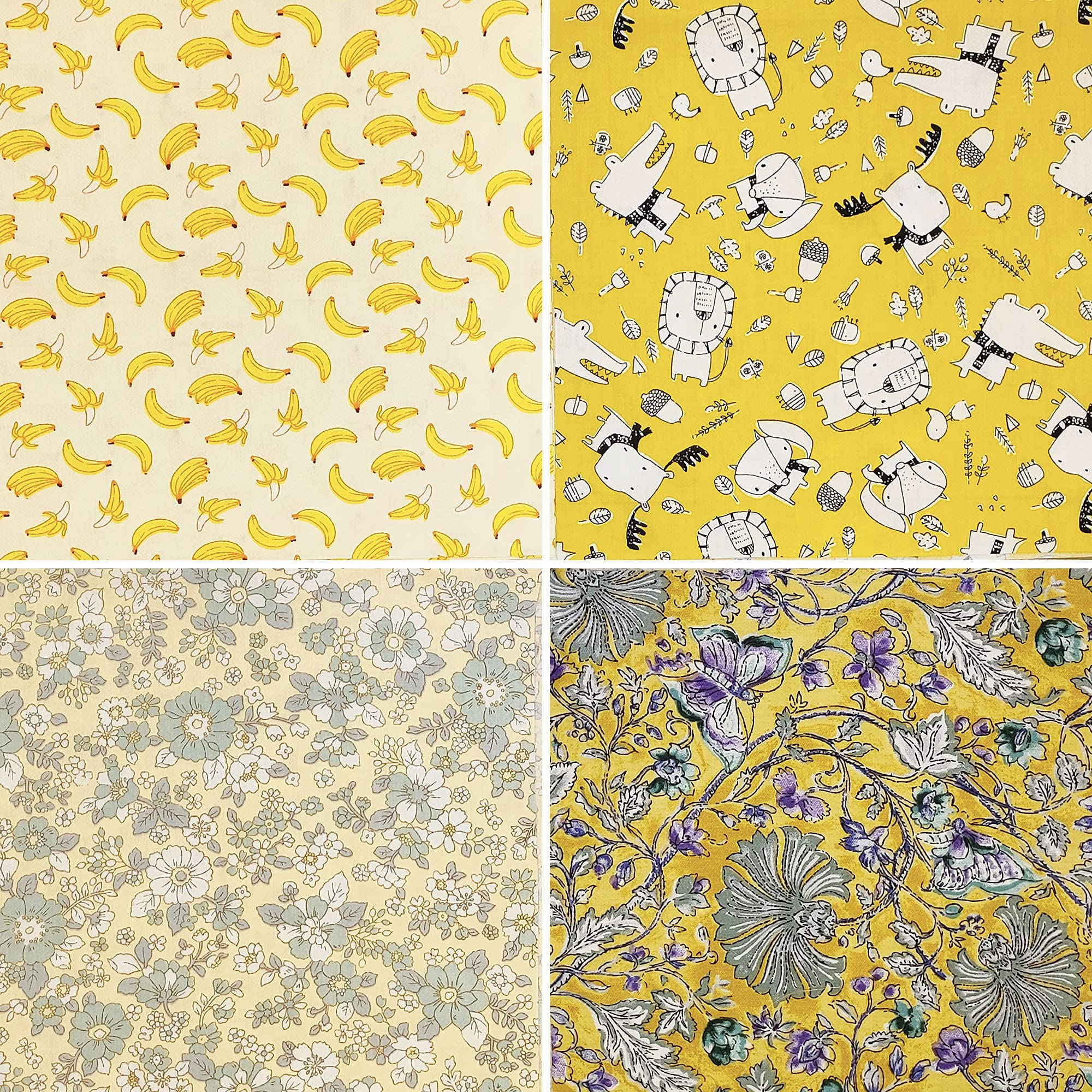 Cartisanat Fat Quarters Fabric Bundles, 8 Pcs (20in x 20in / 50cm x 50cm) Sewing Patterns Quarter Precut Fabrics for Quilting Squares Sheets TOP Cotton Bundle Patchwork DIY Crafting Yellow Floral