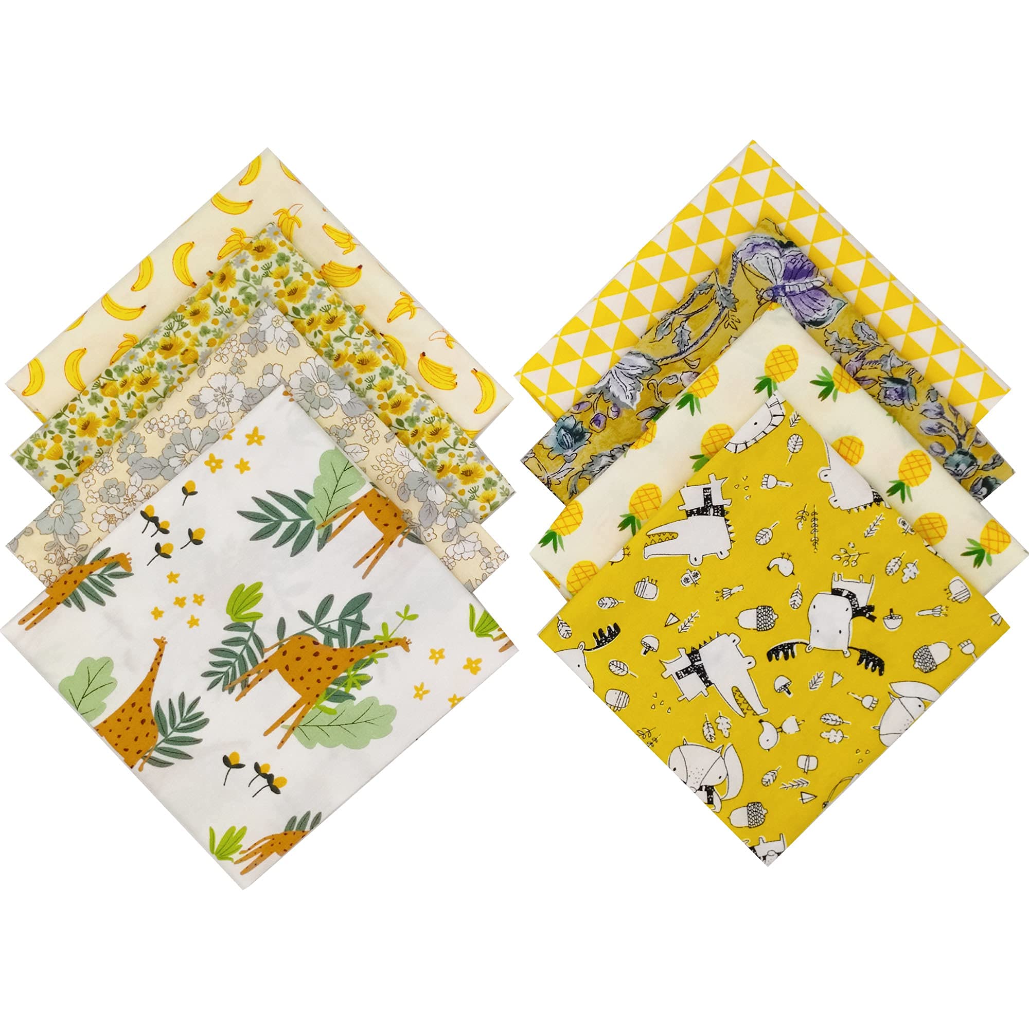 Cartisanat Fat Quarters Fabric Bundles, 8 Pcs (20in x 20in / 50cm x 50cm) Sewing Patterns Quarter Precut Fabrics for Quilting Squares Sheets TOP Cotton Bundle Patchwork DIY Crafting Yellow Floral