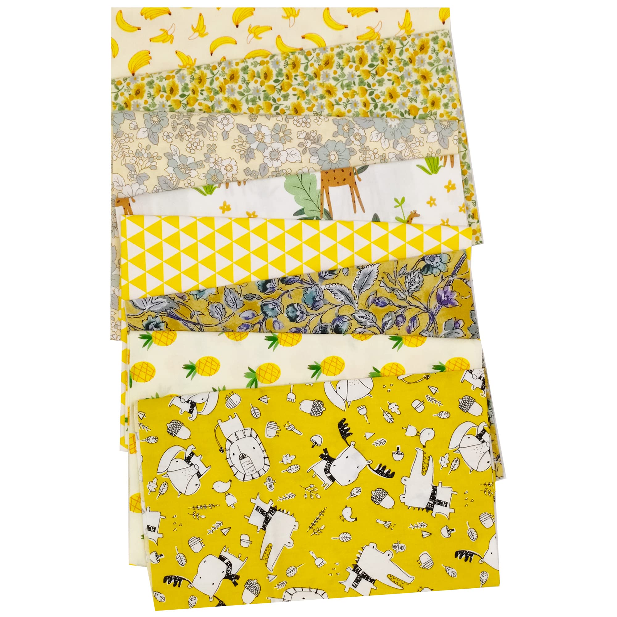 Cartisanat Fat Quarters Fabric Bundles, 8 Pcs (20in x 20in / 50cm x 50cm) Sewing Patterns Quarter Precut Fabrics for Quilting Squares Sheets TOP Cotton Bundle Patchwork DIY Crafting Yellow Floral