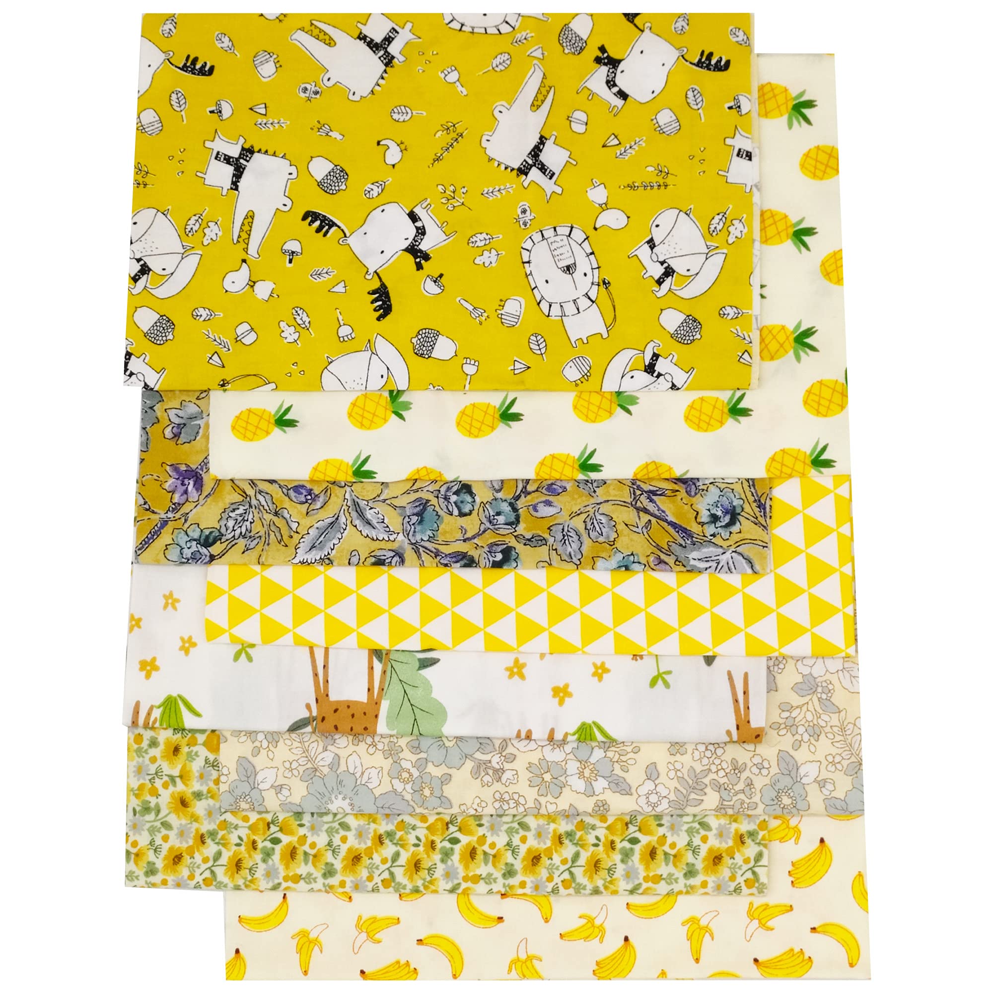 Cartisanat Fat Quarters Fabric Bundles, 8 Pcs (20in x 20in / 50cm x 50cm) Sewing Patterns Quarter Precut Fabrics for Quilting Squares Sheets TOP Cotton Bundle Patchwork DIY Crafting Yellow Floral