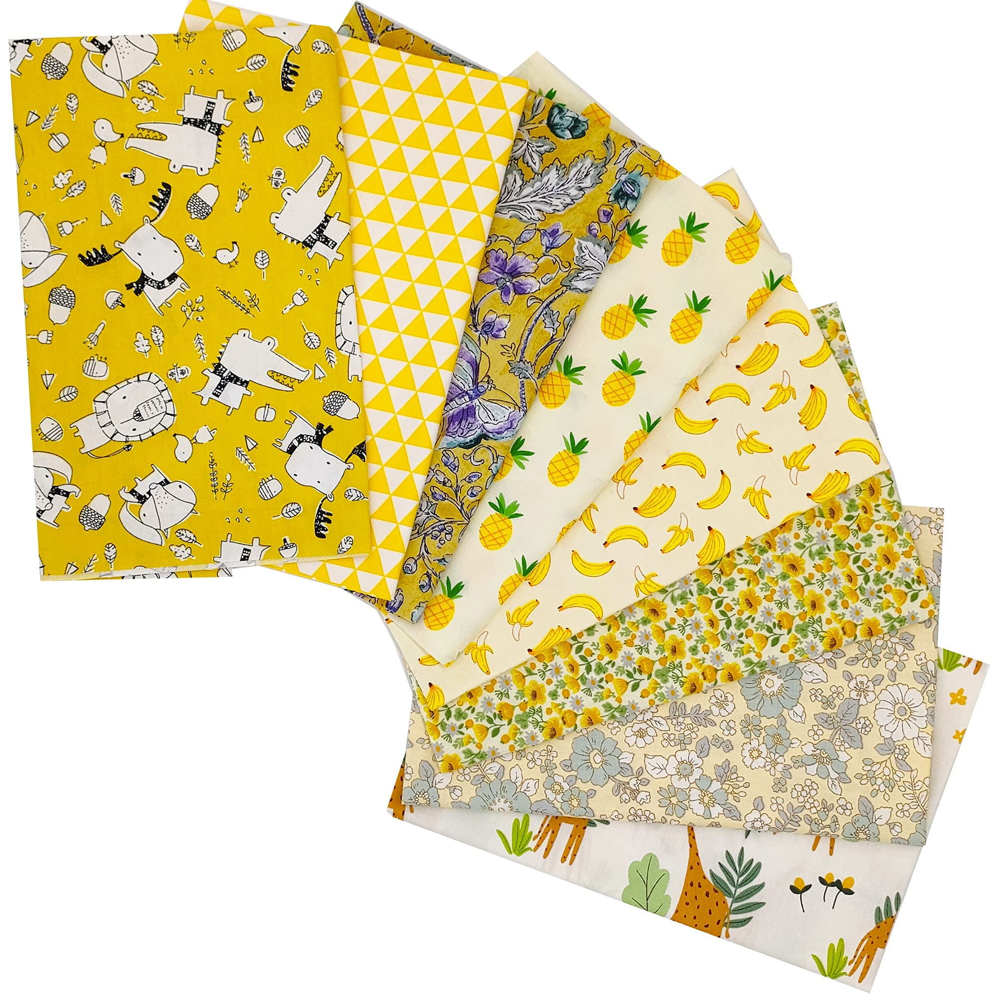 Cartisanat Fat Quarters Fabric Bundles, 8 Pcs (20in x 20in / 50cm x 50cm) Sewing Patterns Quarter Precut Fabrics for Quilting Squares Sheets TOP Cotton Bundle Patchwork DIY Crafting Yellow Floral