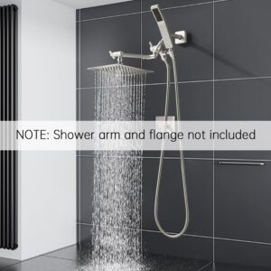 G-Promise All Metal 8" Dual Square Shower Head Combo | Rain Shower Head | Handheld Shower Wand | Adjustable | Smooth 3-Way Diverter | 71" Extra Long Hose - A Bathroom Upgrade (Brushed Nickel)