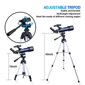 MAXLAPTER Telescopes for Astronomy, 16X-201X High Magnification Telescopes for Astronomy Beginners,70mm Aperture 400mm AZ Telescopes with FMC Optics for Kids Adults with Backpack,Phone Adapter,Tripod