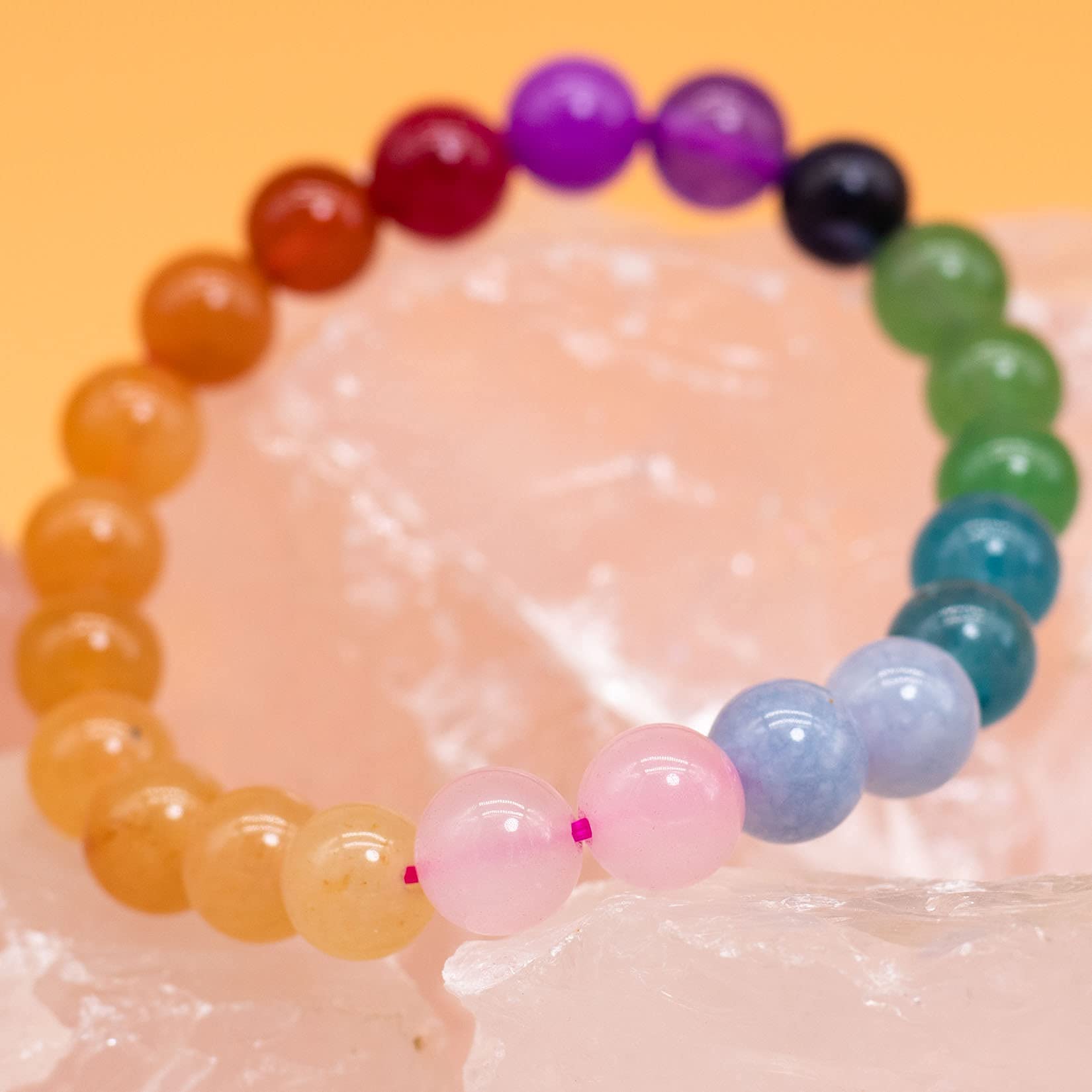 DAZCOLO Handmade Gem Bracelet 7.5" Stretch Gemstone 8mm Round Beads Crystals Quartz Unisex (7 Chakra)