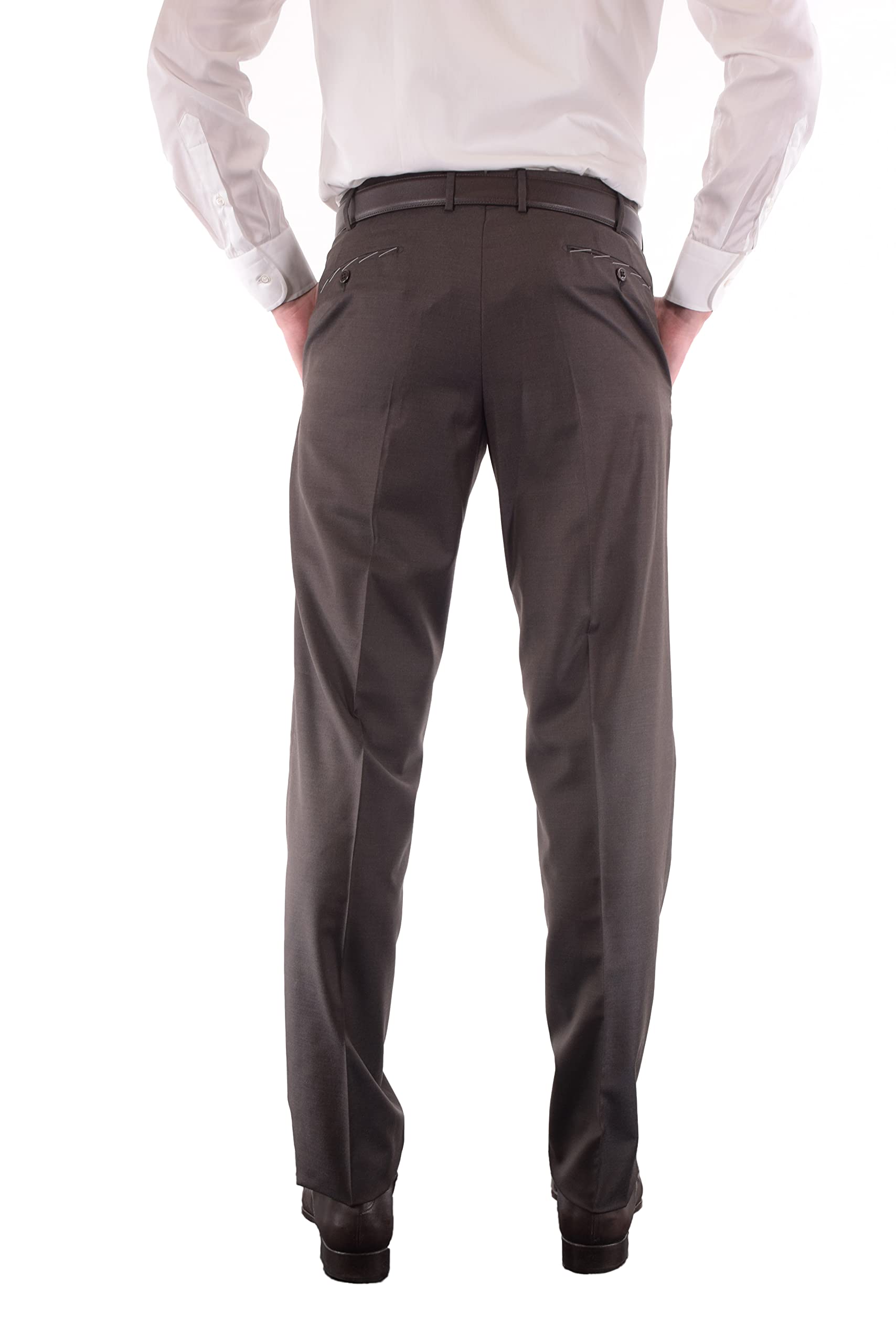 Zanella Platinum Parker Tasmanian Super 150's Wool Men Trousers - Modern Fit Flat Front Dress Pants (Dark Brown 36)