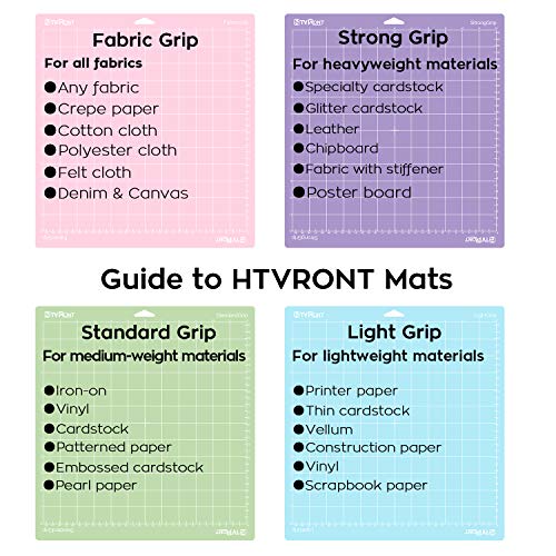 HTVRONT Cutting Mat for Cricut, 8 Pack Cutting Mat 12x12(StandardGrip, LightGrip, StrongGrip, FabricGrip) for Cricut Explore Air 2/Air/One, Variety Adhesive Sticky Cutting Mats Accessories for Cricut