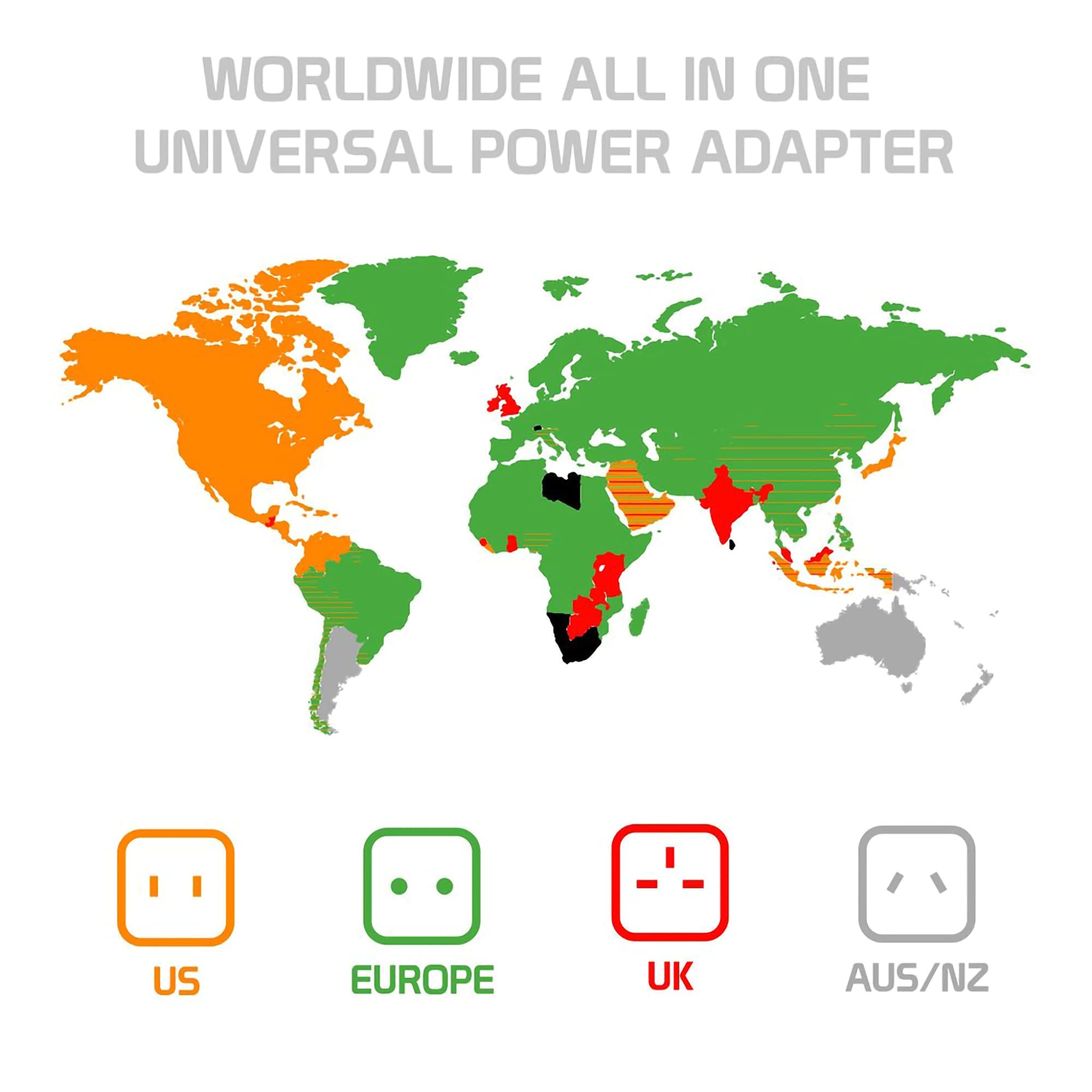 Worldwide Power Adapter Works for Plantronics BackBeat Fit Grey 3100 P/N 211856-99 is Universal for 90% of Travel Between US/EU/CN/AUS/NZ/UK Type