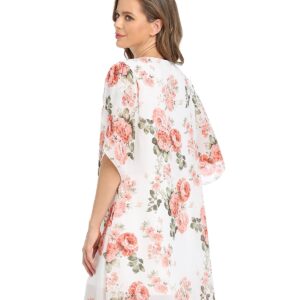 1stvital Women's Loose Chiffon Dresses Short V Neck Dress Cocktail Party Elegant Evening Dress Open Sleeve White&Red Floral,M Pink Flowers