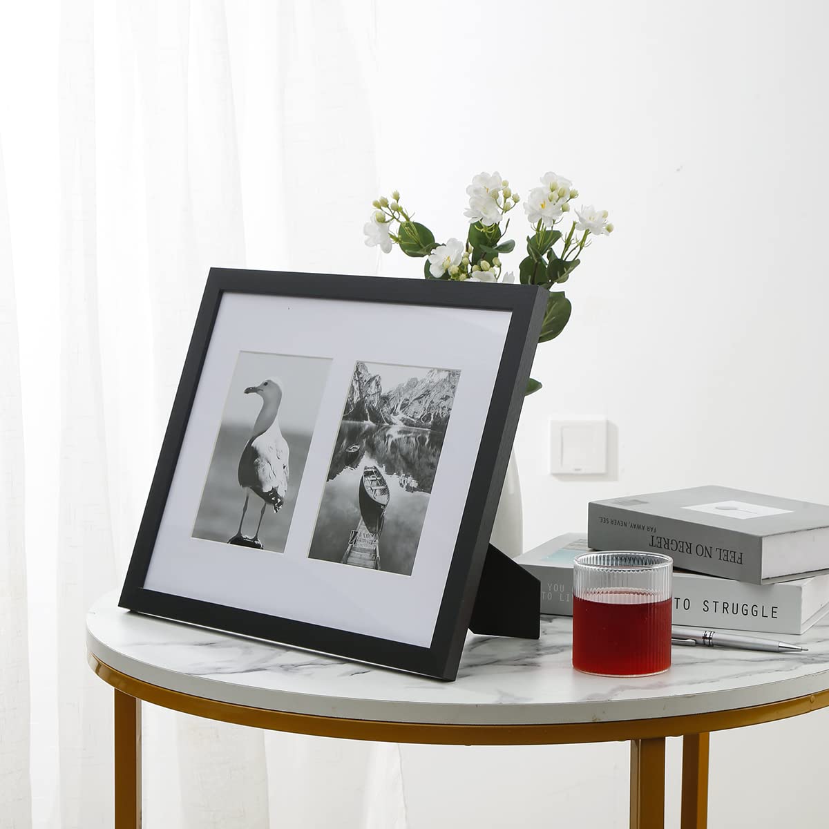 UMICAL 11x14 Picture Frame Black Wood Collage Photo Frames with HD Plexiglass and White Mat displays (2) 5x7 Pictures for Table Top Stand and Wall Mounting