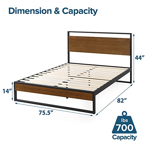 ZINUS Suzanne 44 Inch Bamboo and Metal Platform Bed Frame / Solid Steel Construction / No Box Spring Needed / Wood Slat Support / Easy Assembly, Chestnut Brown, King