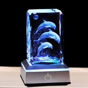 qianwei 3d laser etched crystal dolphin gifts for women men,dolphin decor glass figurines statue stuff for room decorations birthday for lovers keepsake paperweight