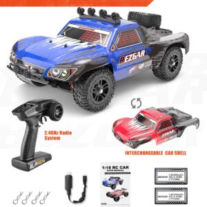 BEZGAR HS181 Hobby Grade 1:18 Scale Remote Control Trucks-4WD Top Speed 35 Km/h All Terrains Off Road Short Course Rc Truck,Waterproof RC Car with 2 Rechargeable Batteries for Kids and Adults