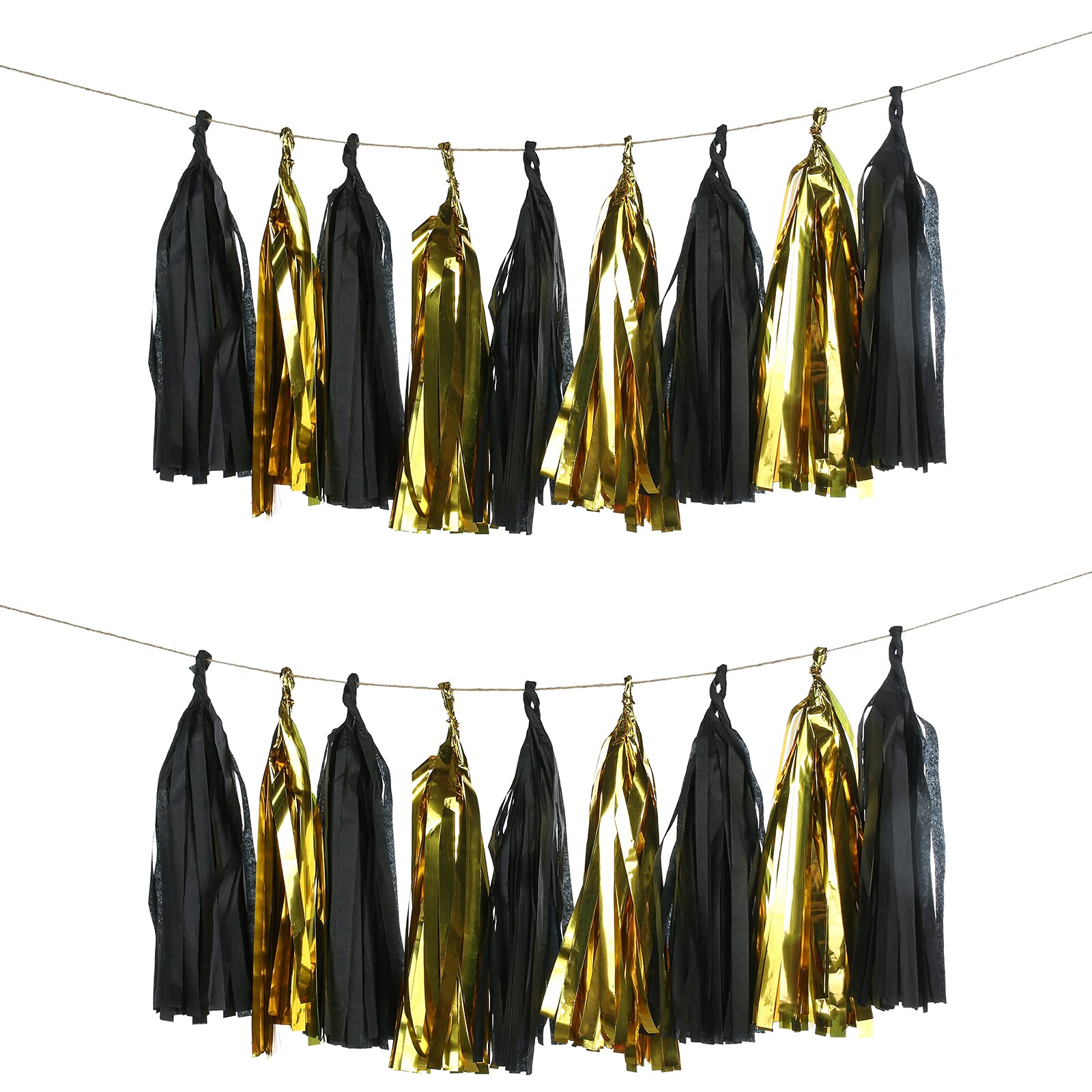 Meetppy 20PCS Tissue Paper Tassels Banner - Tassels Garland for Bachelorette Party, Birthday Party, Black and Gold Party Decorations