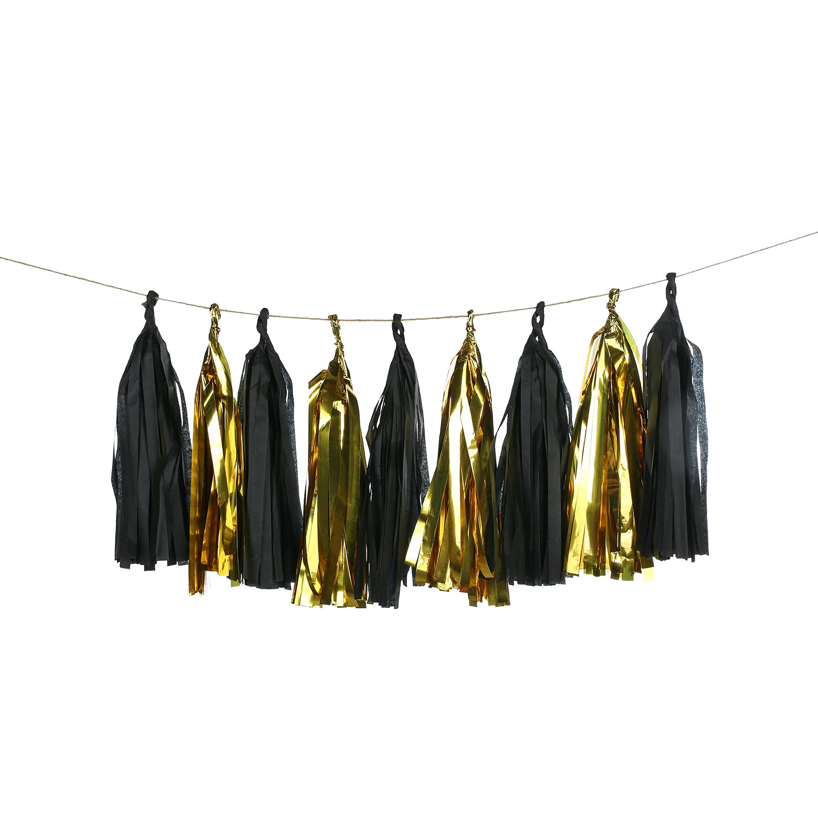 Meetppy 20PCS Tissue Paper Tassels Banner - Tassels Garland for Bachelorette Party, Birthday Party, Black and Gold Party Decorations