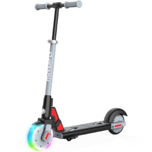 HOVERFLY GKS Lumios Kids Electric Scooter, 6" LED Flash Wheel & Deck Lights, Max 7.5mph Power by 150W Motor and 6.25 Miles, Scooter for Kids Ages 6-12, Gray