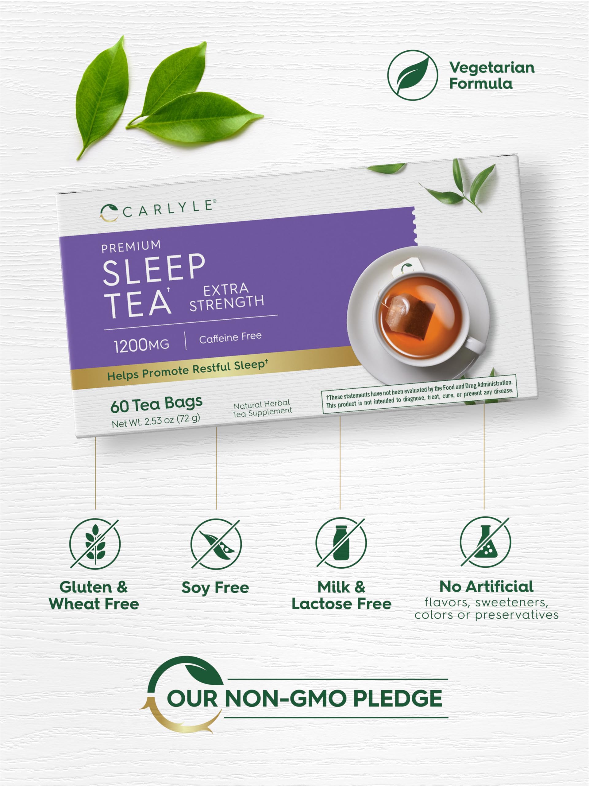 Carlyle Sleep Tea | 60 Tea Bags | Caffeine Free | Herbal Blend | Bedtime Tea | with Valerian Root | Helps Promote Restful Sleep | Vegetarian, Non-GMO, Gluten Free