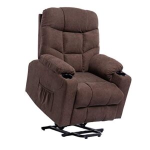 Living Room Power Lift Massage Recliner Chair for Elderly Heated Ergonomic Lounge Fabric Vibratory Massage Chair with Cup Holders/Heating/Remote Control