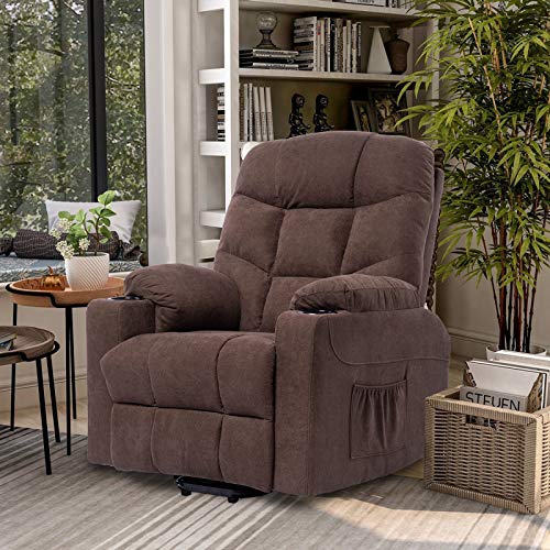 Living Room Power Lift Massage Recliner Chair for Elderly Heated Ergonomic Lounge Fabric Vibratory Massage Chair with Cup Holders/Heating/Remote Control