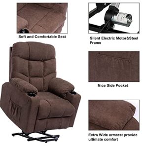 Living Room Power Lift Massage Recliner Chair for Elderly Heated Ergonomic Lounge Fabric Vibratory Massage Chair with Cup Holders/Heating/Remote Control