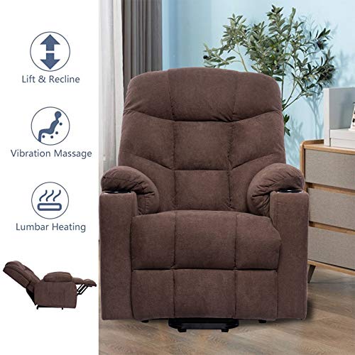 Living Room Power Lift Massage Recliner Chair for Elderly Heated Ergonomic Lounge Fabric Vibratory Massage Chair with Cup Holders/Heating/Remote Control