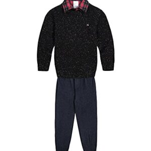 Calvin Klein Boys' 3-piece Sweater Set With Matching Button-down Shirt and Pants, Deep Black, 5