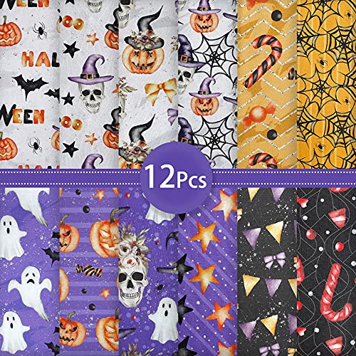 CEYOU Zyoug 12pcs 18x 10.5 inches 46 x 27 cm 100percent Cotton Fabric with 12 Different Pattern Precut Fat Eighth Bundle Fabric for Patchwork DIY Craft Sewing Halloween Pattern