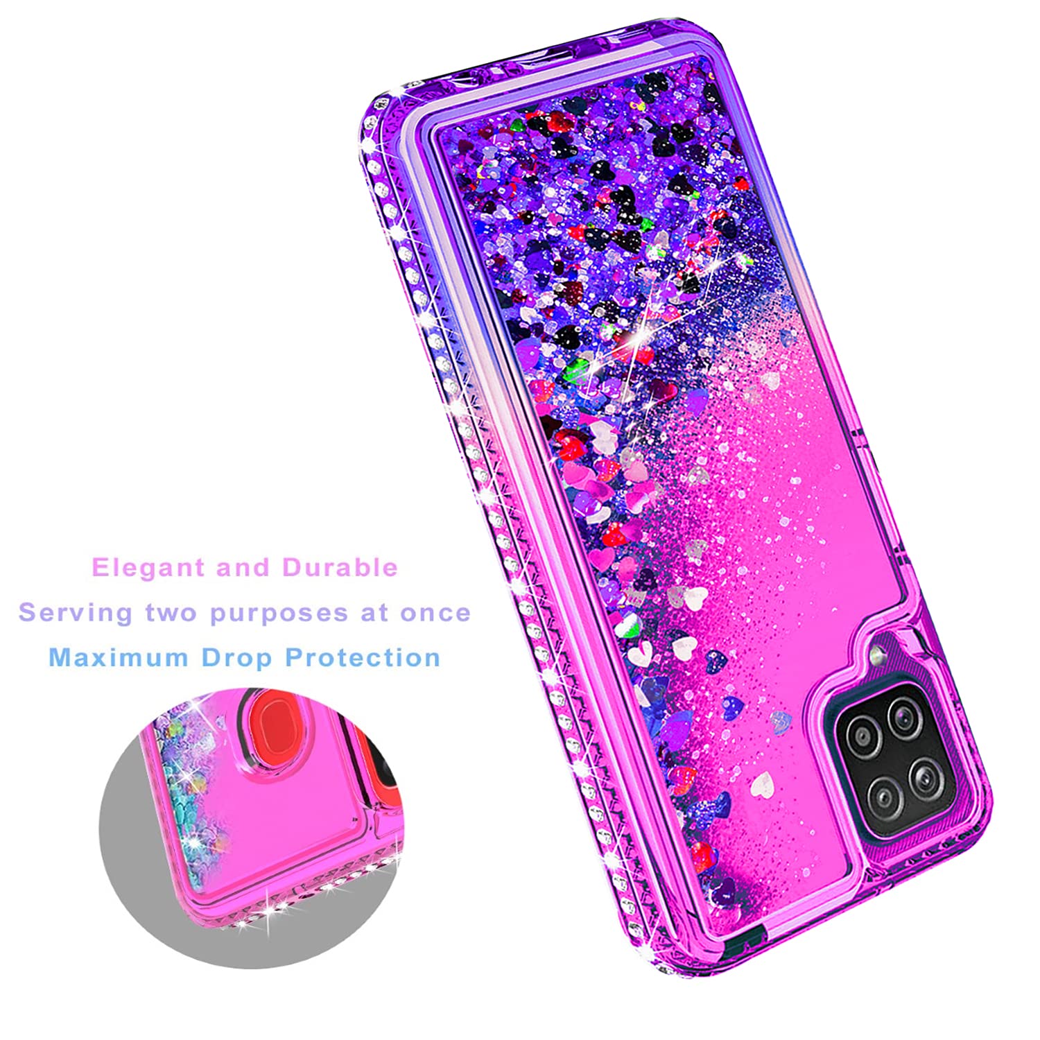 Samsung Galaxy A42 5G Phone Case, Galaxy A42 5G Phone Case, with [Tempered Glass Screen Protector Included] STARSHOP Liquid Bling Sparkle Floating Glitter Quicksand Girls Women Cute- Pink/Purple